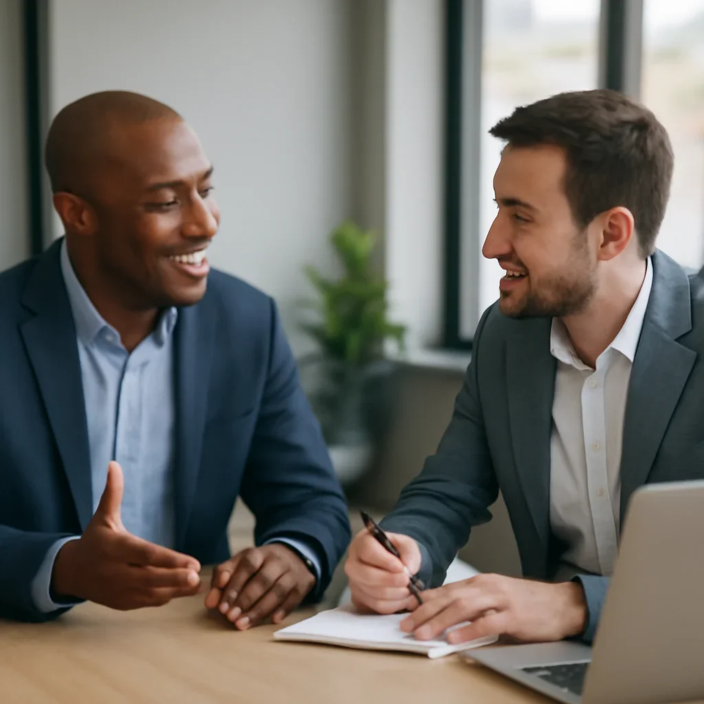 Business owner discussing Digital Marketing in Ohio growth goals with a consultant