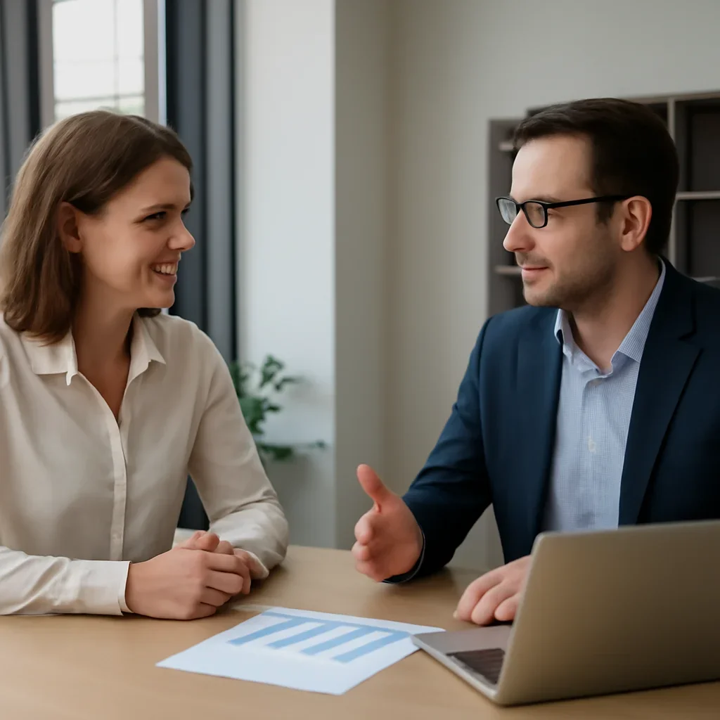 Business owner discussing SEO in Ohio growth goals with a consultant