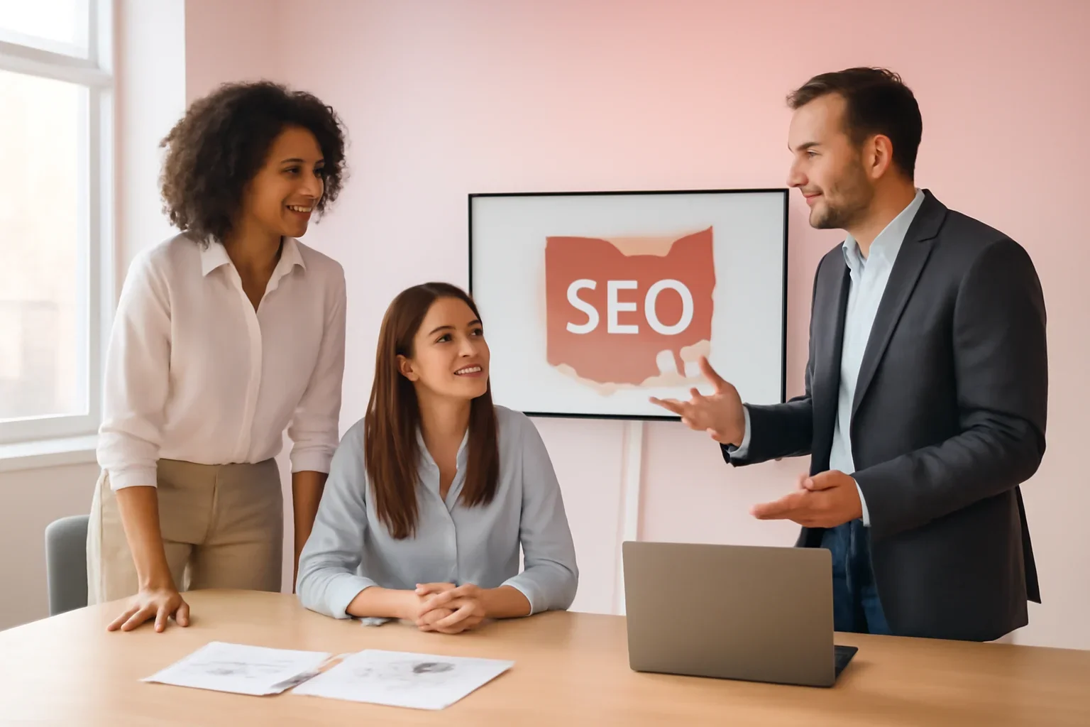 SEO in Ohio strategy meeting with a modern digital marketing team