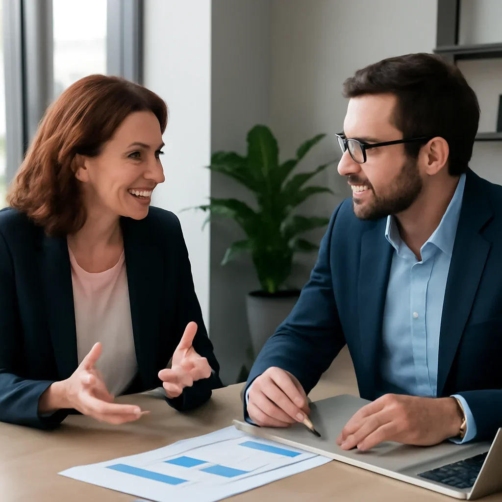 Business owner discussing SEO in Oklahoma growth goals with a consultant