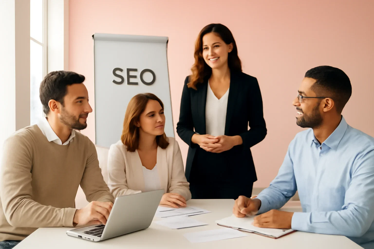 SEO in Oregon strategy meeting with a modern digital marketing team
