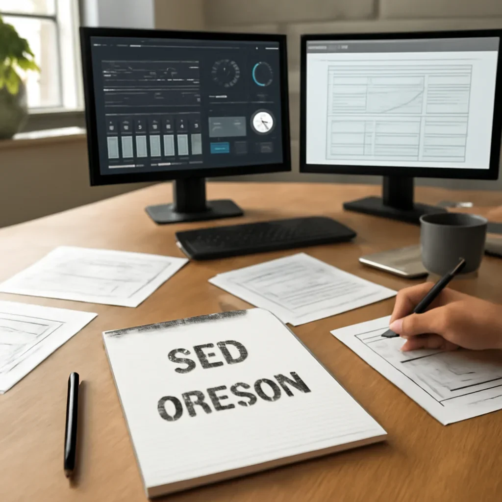 SEO in Oregon planning materials and performance review workspace