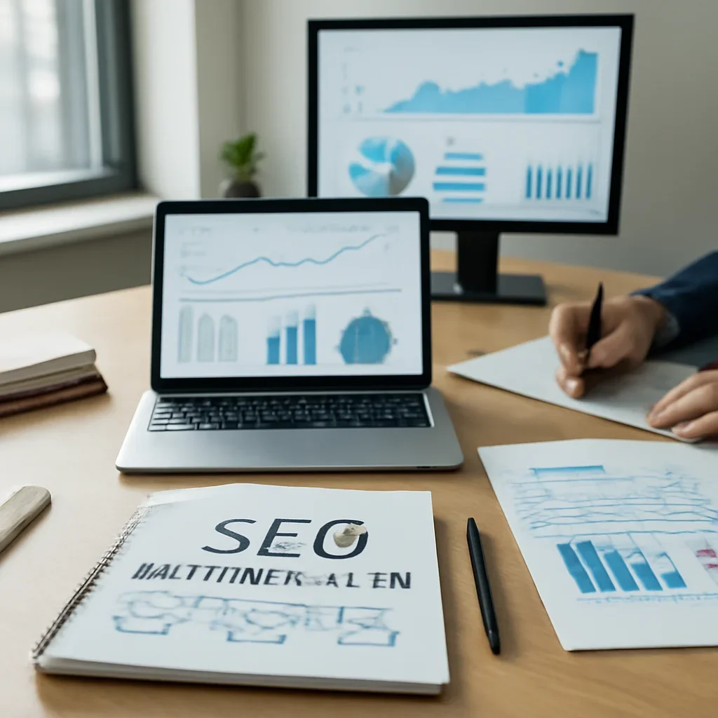 SEO in Philadelphia, PA planning materials and performance review workspace