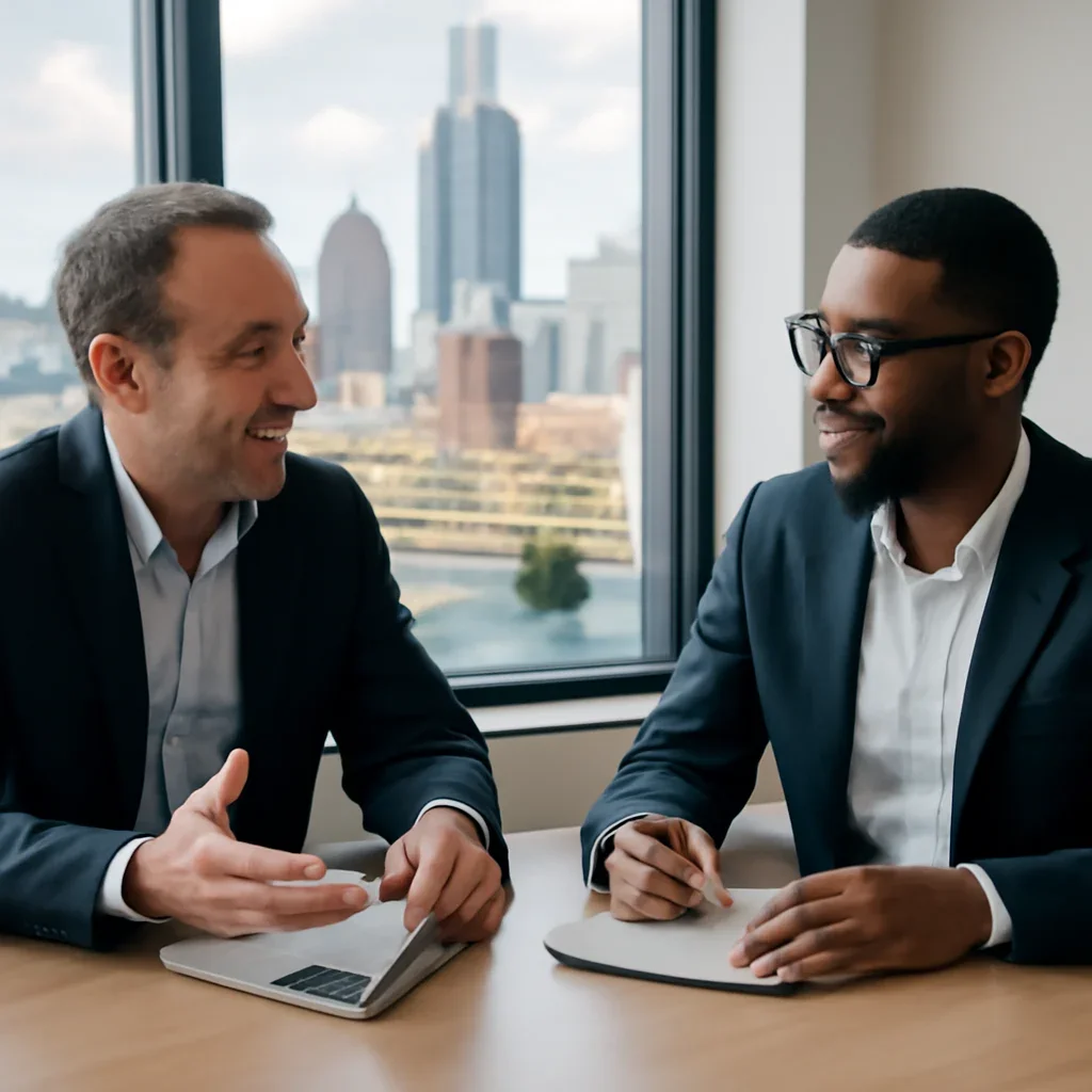 Business owner discussing Digital Marketing in Pittsburgh, PA growth goals with a consultant