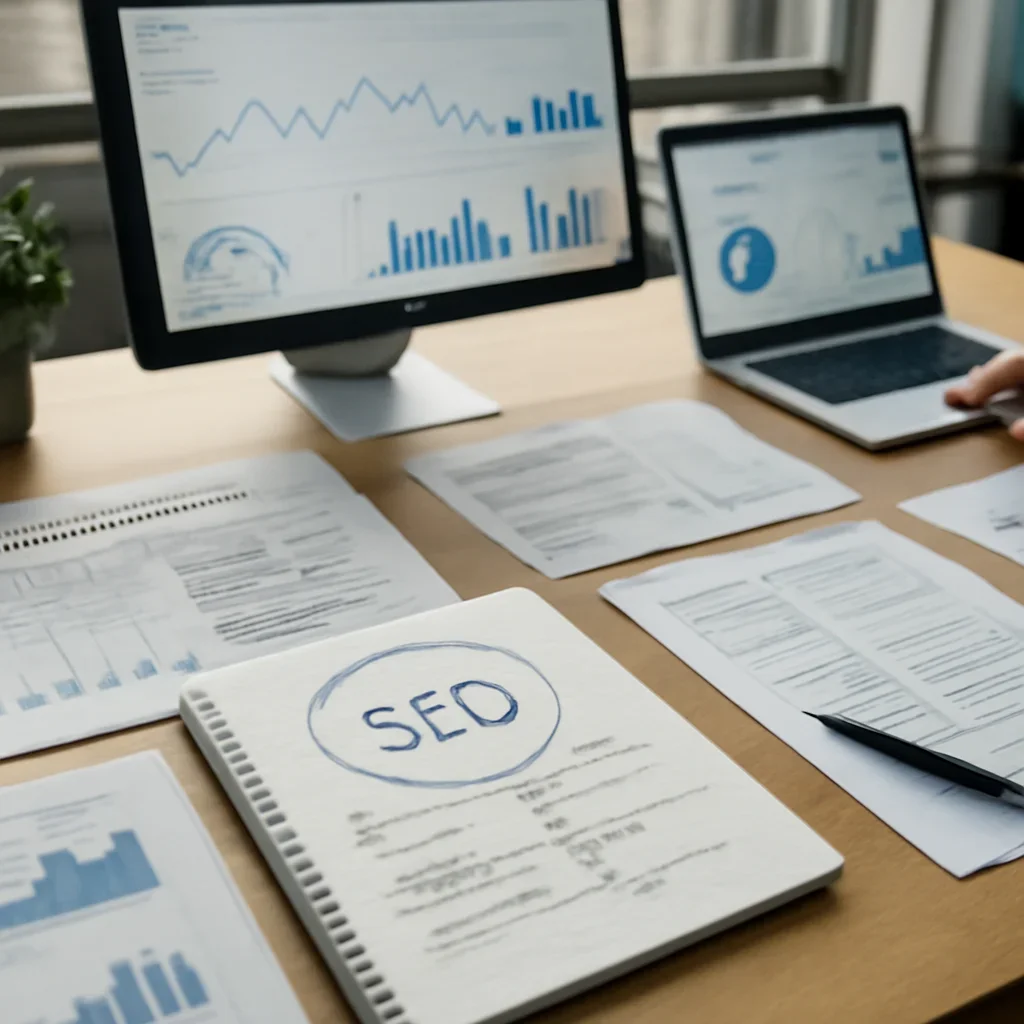 SEO in Pittsburgh, PA planning materials and performance review workspace