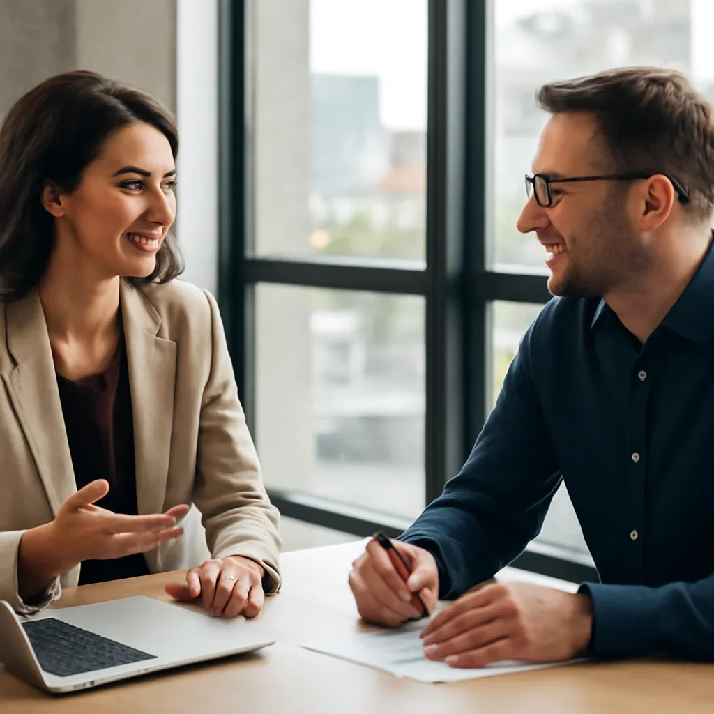 Business owner discussing SEO in Portland, OR growth goals with a consultant