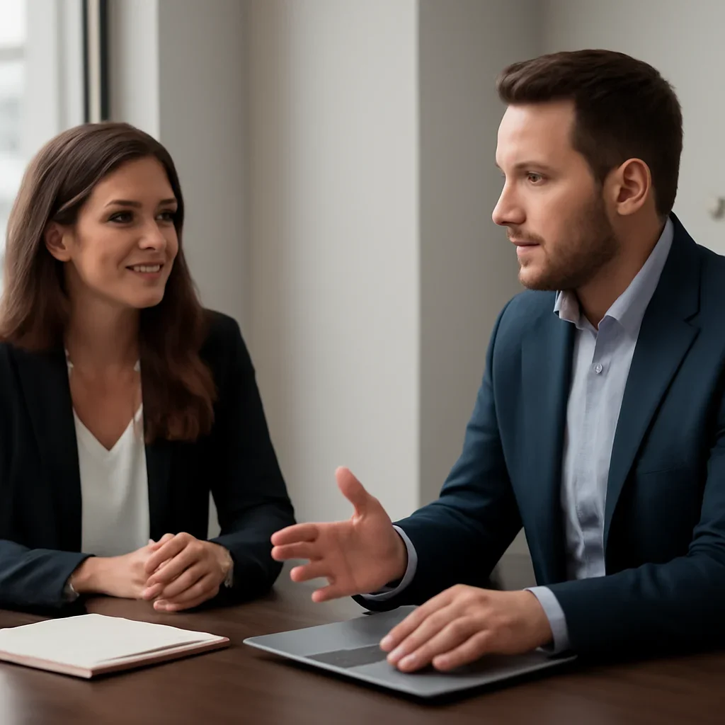 Business owner discussing Branding in Raleigh, NC growth goals with a consultant