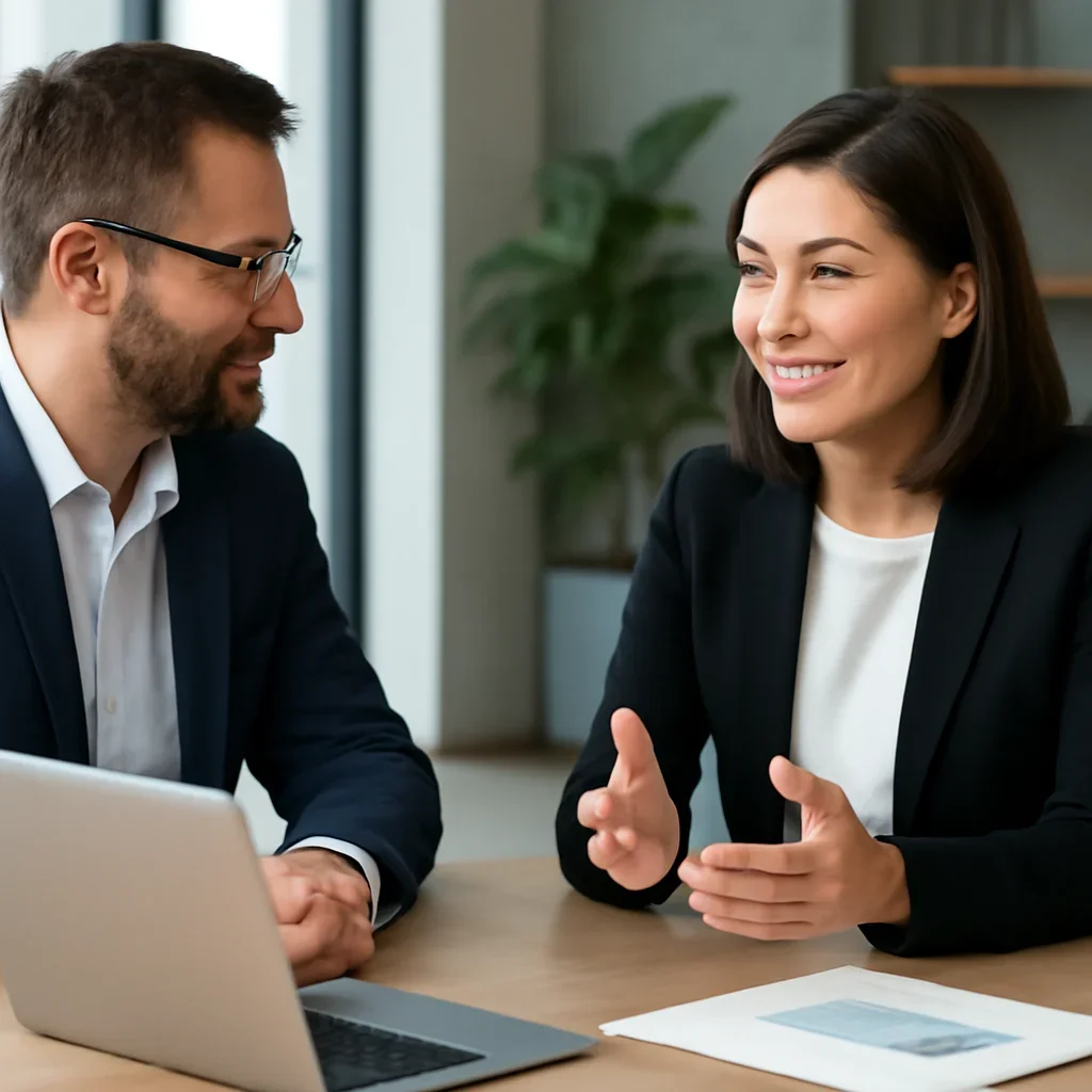 Business owner discussing Branding in Rhode Island growth goals with a consultant