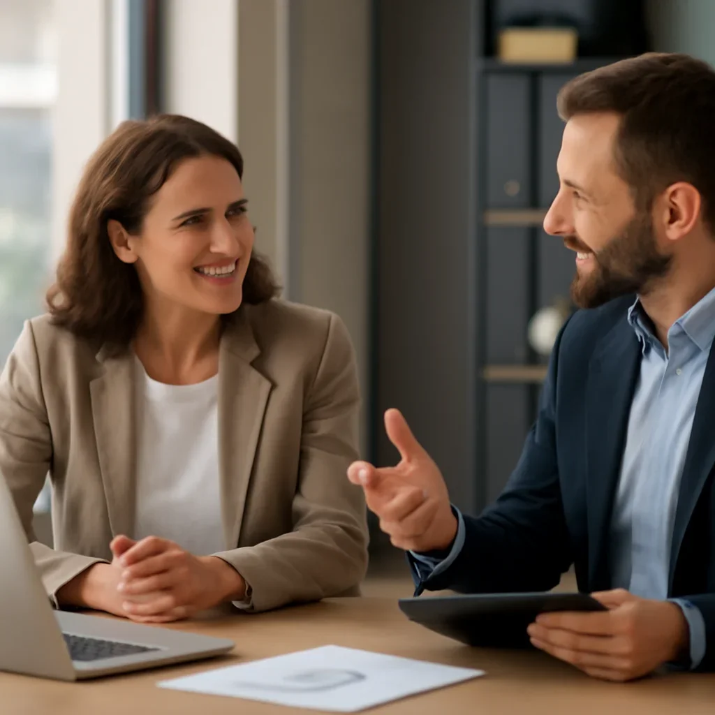 Business owner discussing SEO in Rhode Island growth goals with a consultant