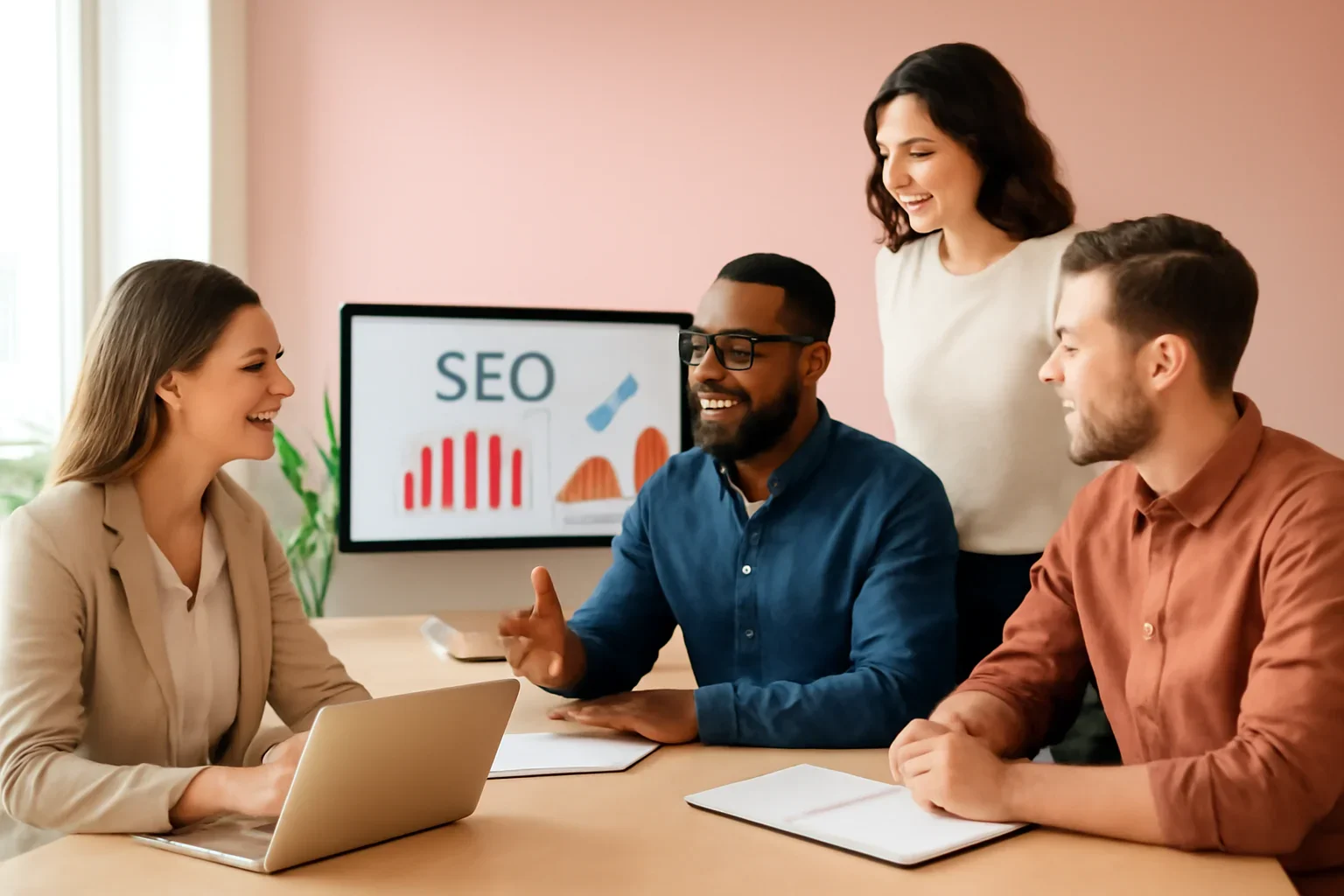 SEO in Rhode Island strategy meeting with a modern digital marketing team