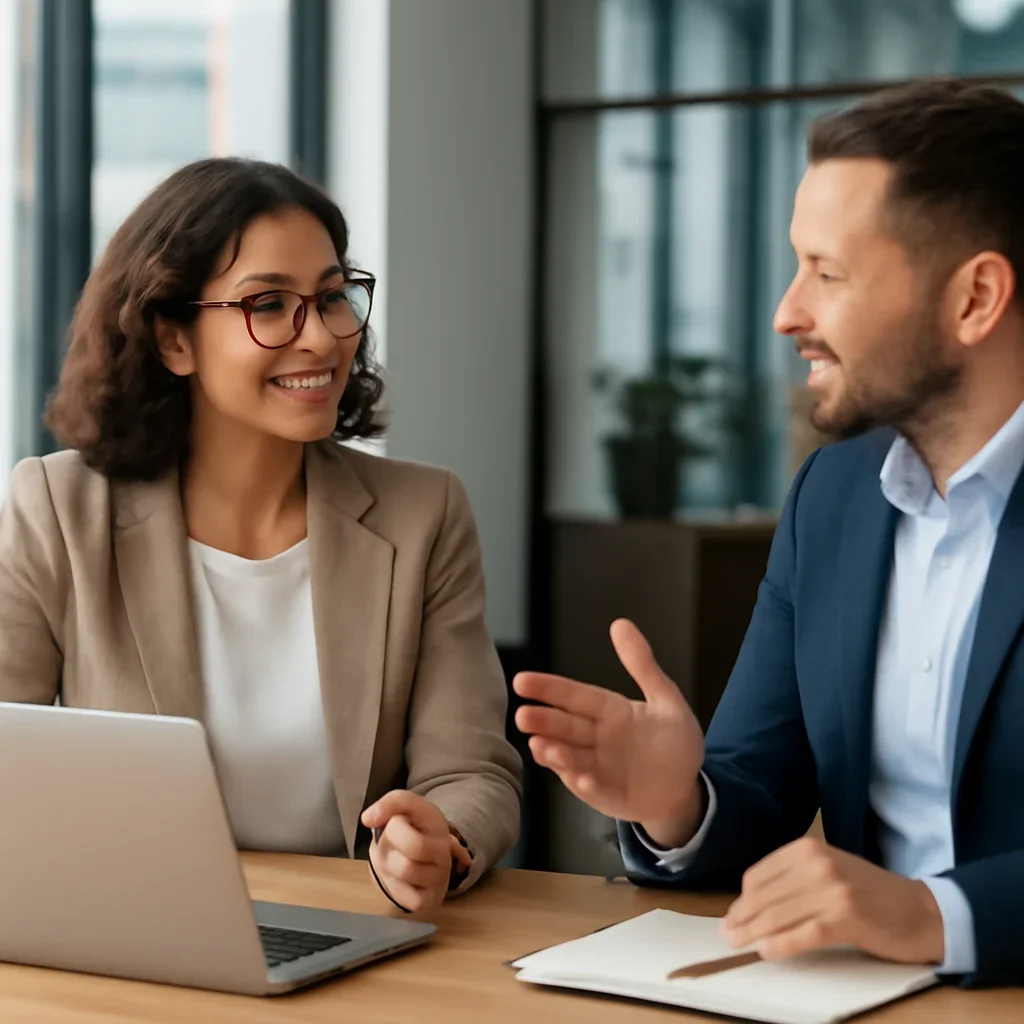 Business owner discussing SEO in Sacramento, CA growth goals with a consultant