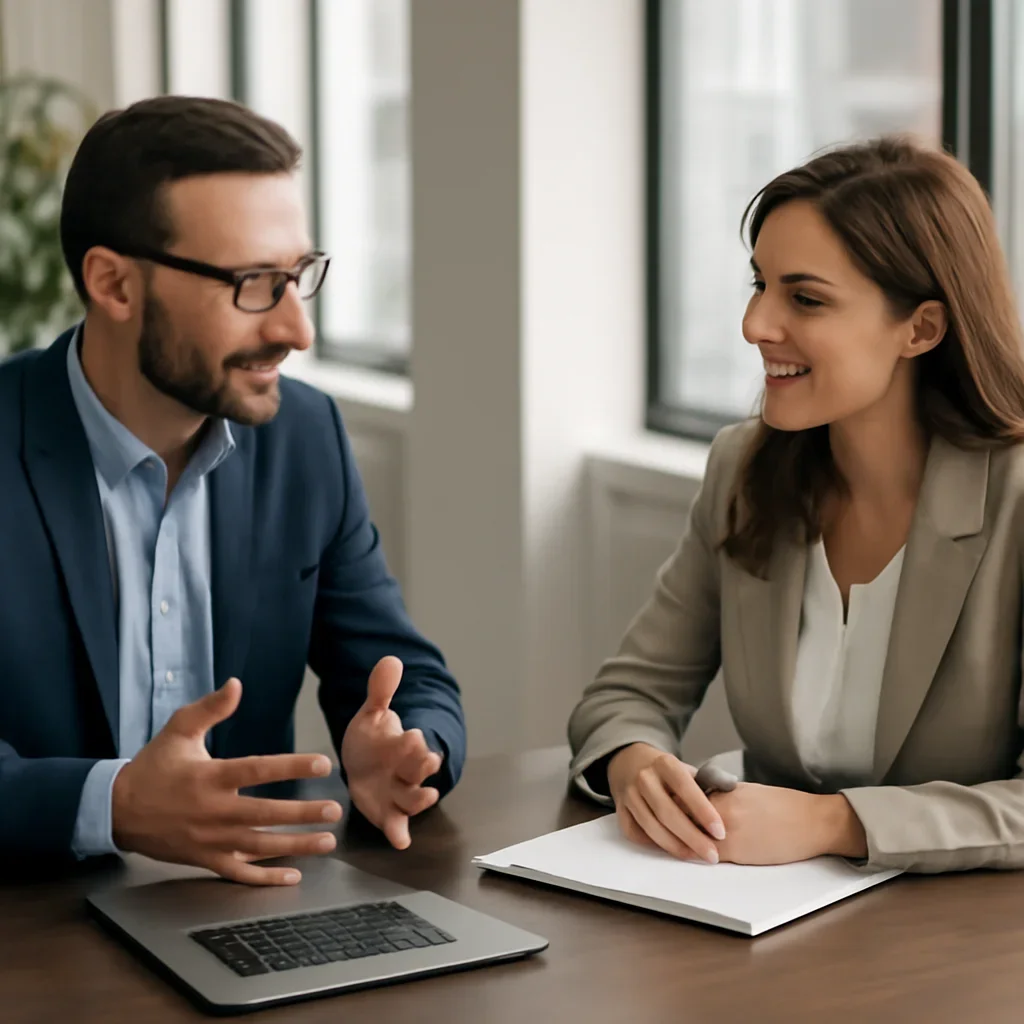 Business owner discussing Branding in San Antonio, TX growth goals with a consultant