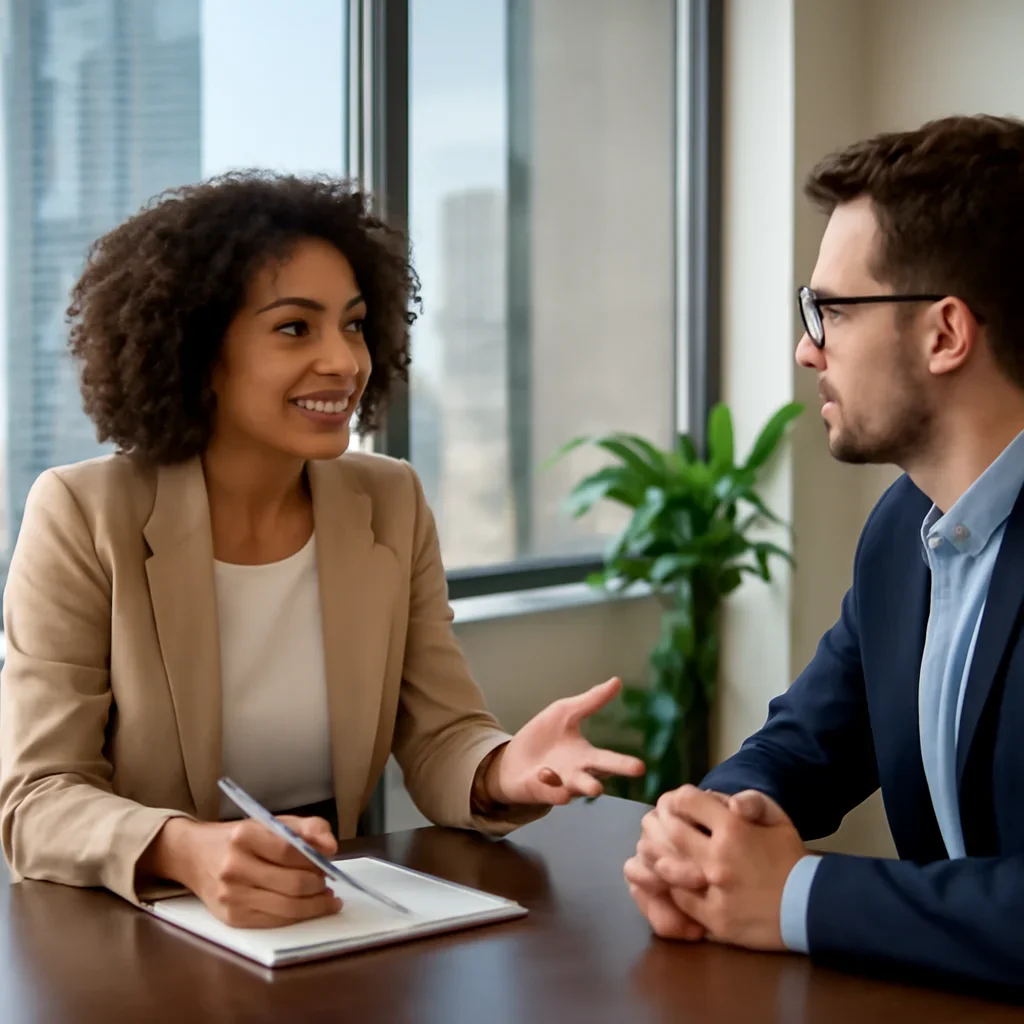 Business owner discussing Branding in San Diego, CA growth goals with a consultant