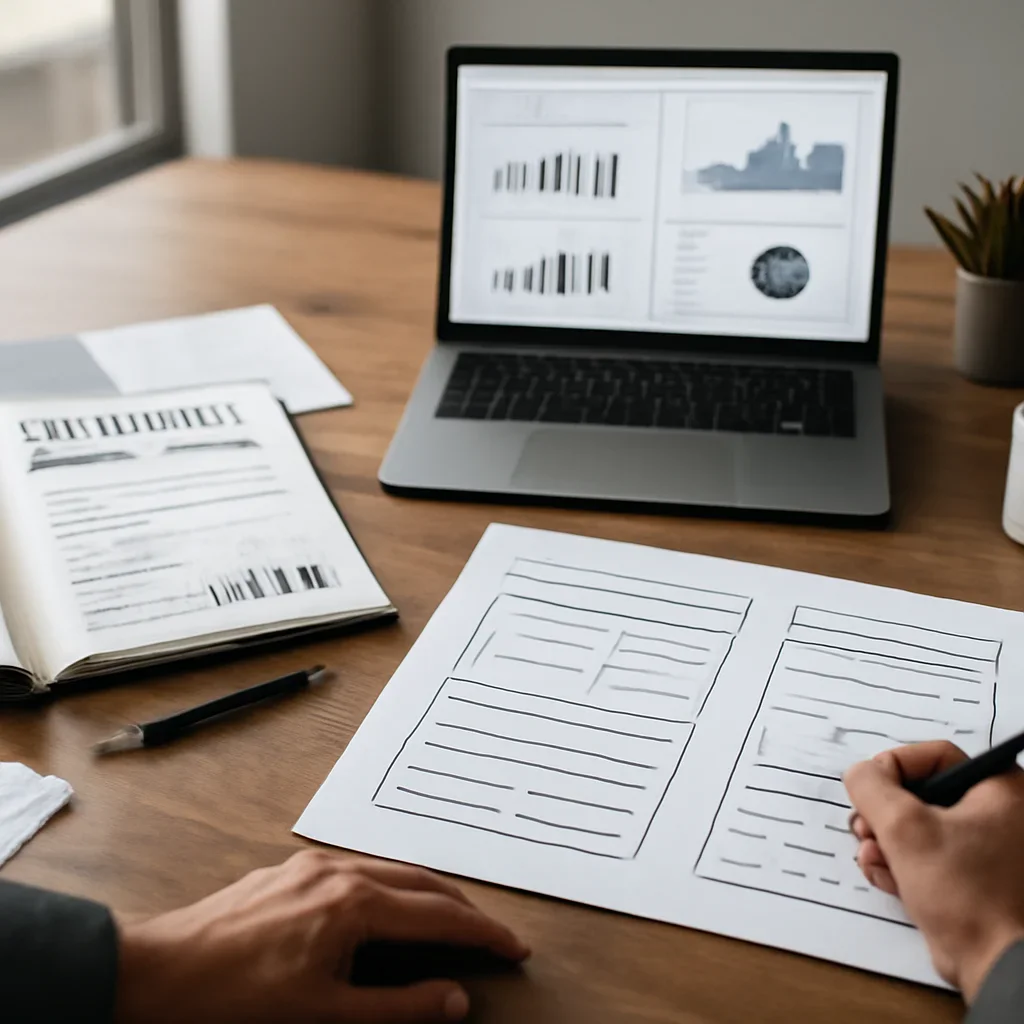Branding in San Diego, CA planning materials and performance review workspace
