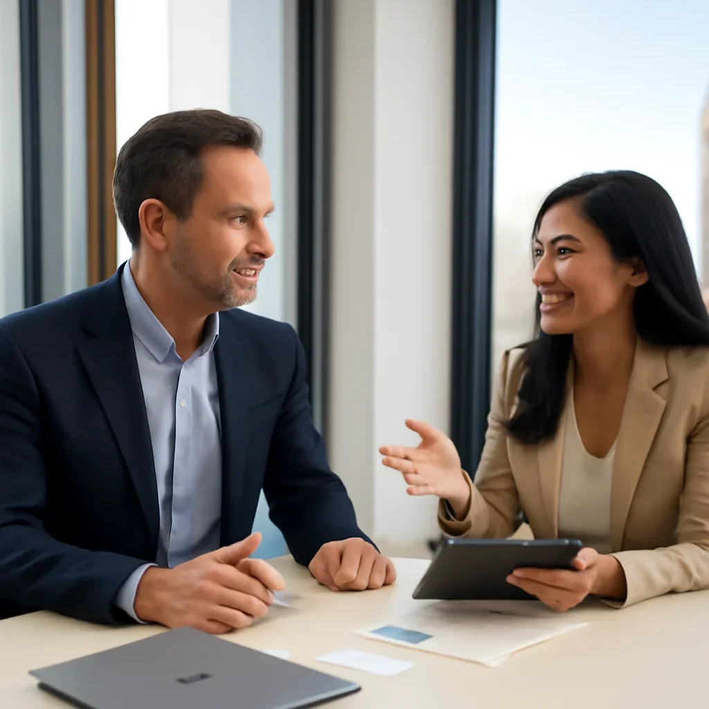 Business owner discussing Branding in San Francisco, CA growth goals with a consultant