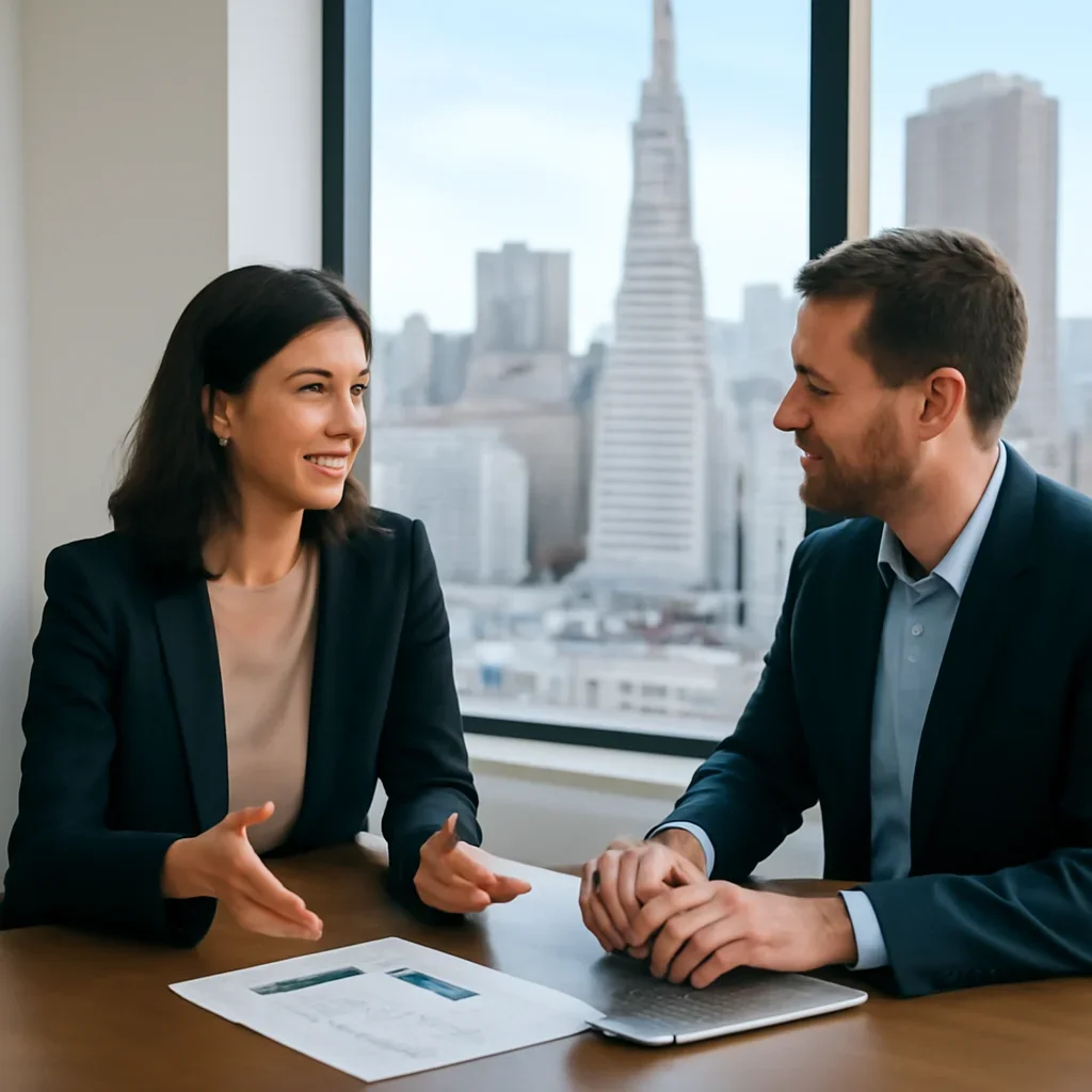 Business owner discussing Digital Marketing in San Francisco, CA growth goals with a consultant