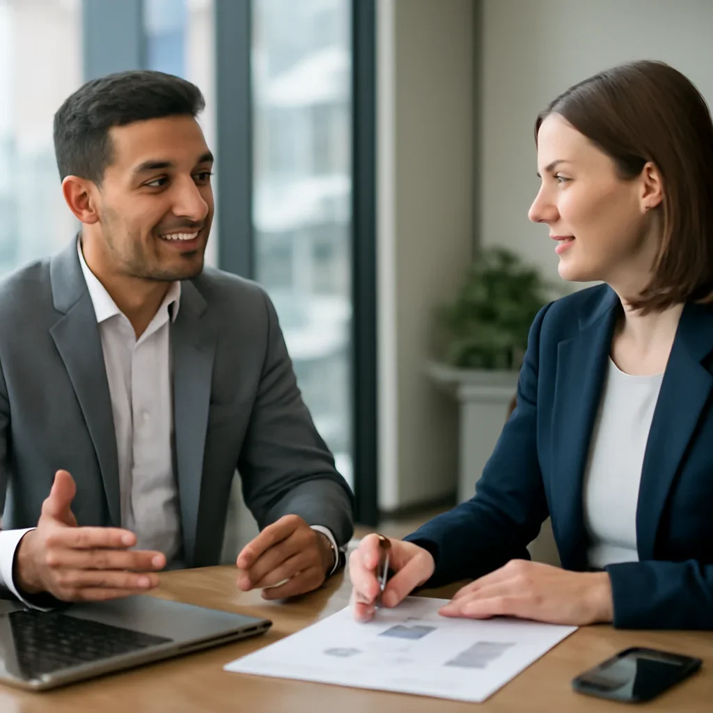 Business owner discussing SEO in San Jose, CA growth goals with a consultant