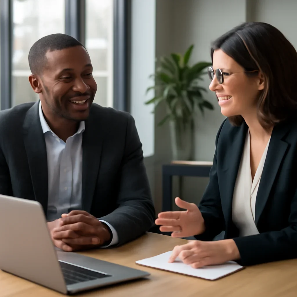 Business owner discussing Web Design in Seattle, WA growth goals with a consultant
