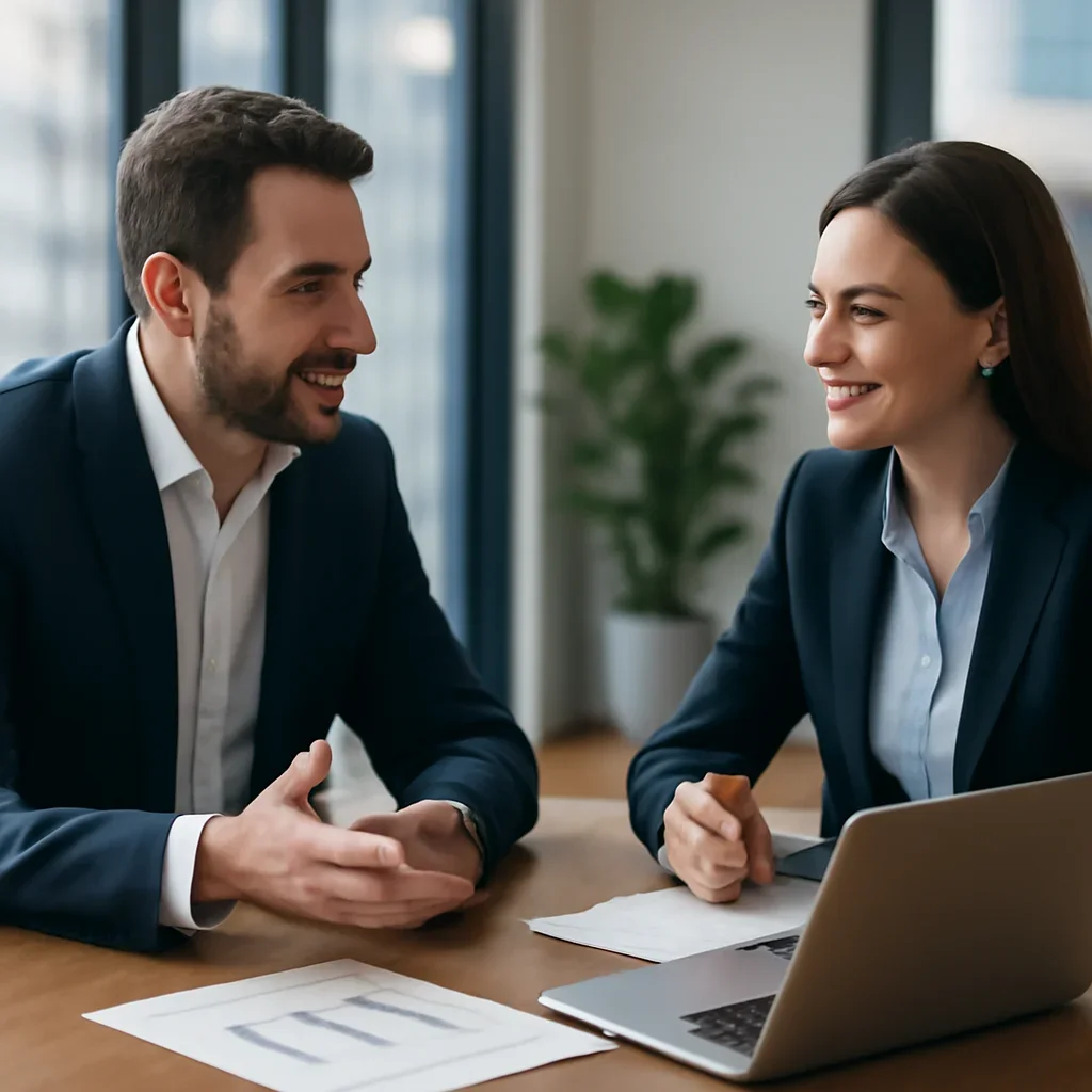 Business owner discussing SEO Services in the USA growth goals with a consultant