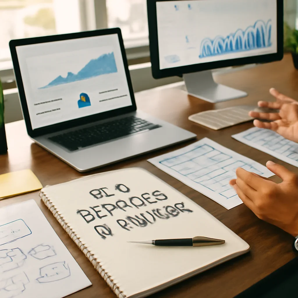 SEO Services in the USA planning materials and performance review workspace