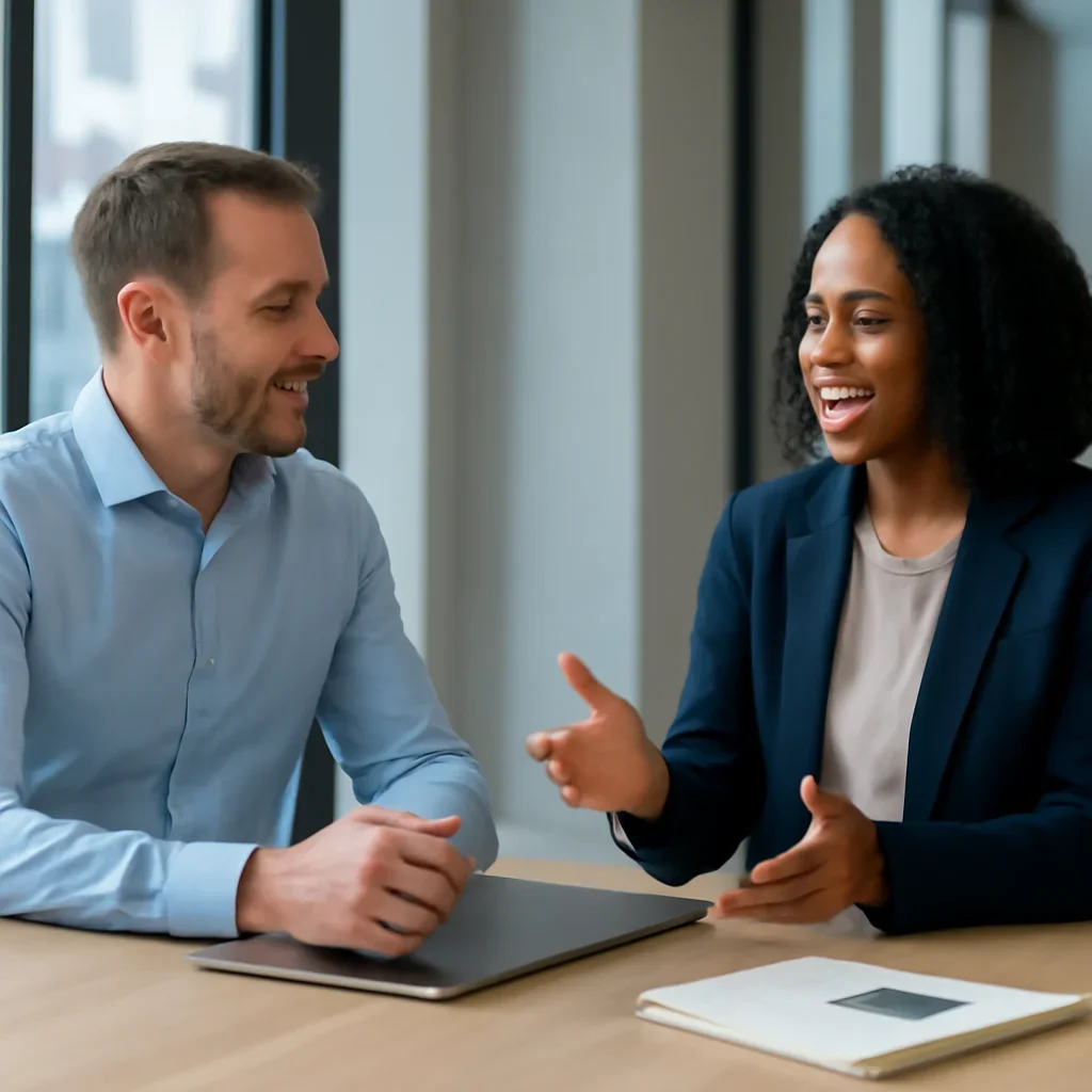 Business owner discussing Branding in South Dakota growth goals with a consultant