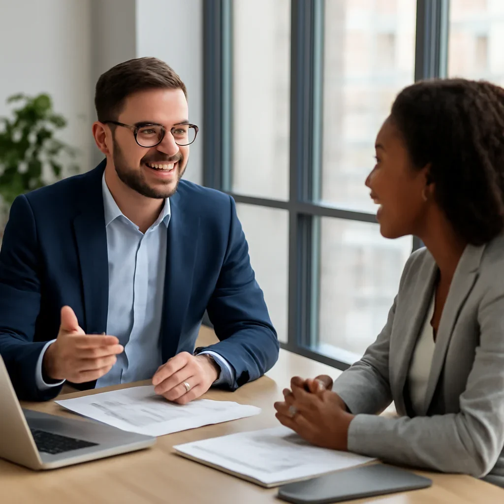 Business owner discussing Branding in St Louis, MO growth goals with a consultant