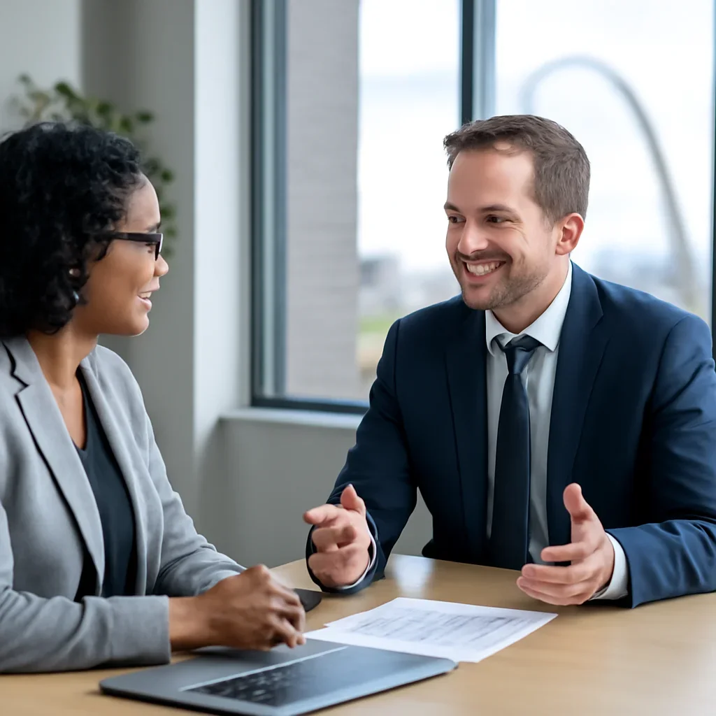 Business owner discussing Digital Marketing in St Louis, MO growth goals with a consultant
