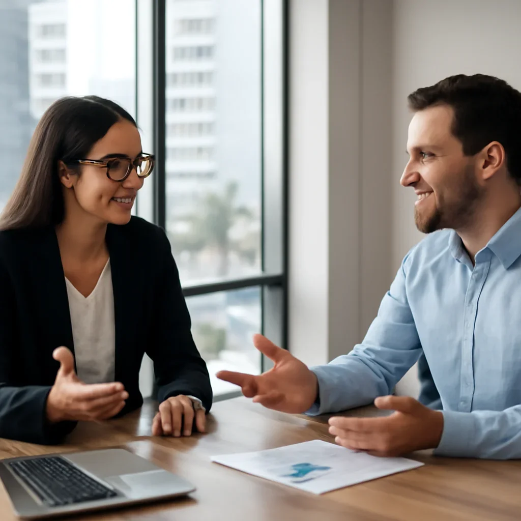 Business owner discussing Branding in Tampa, FL growth goals with a consultant