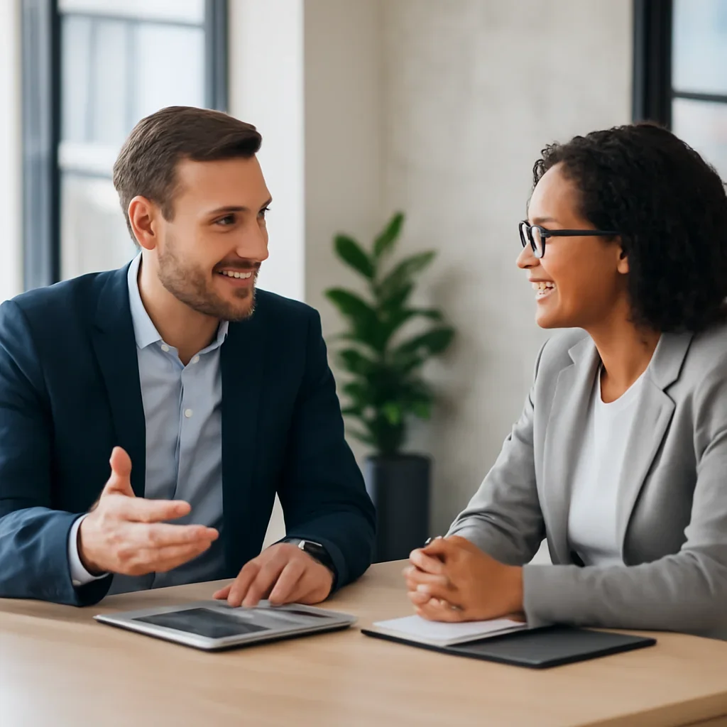 Business owner discussing Web Design in Tampa, FL growth goals with a consultant