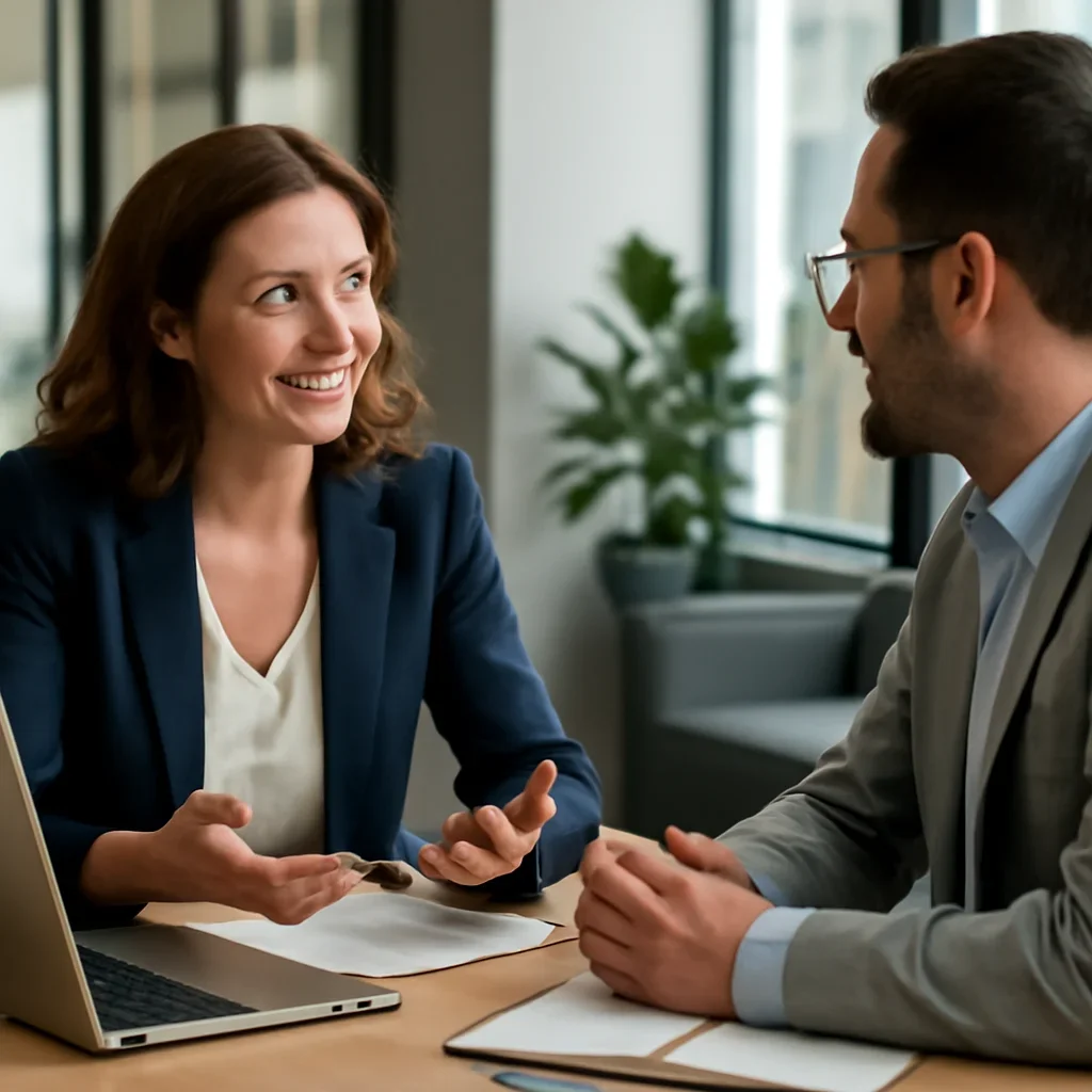 Business owner discussing Branding in Texas growth goals with a consultant