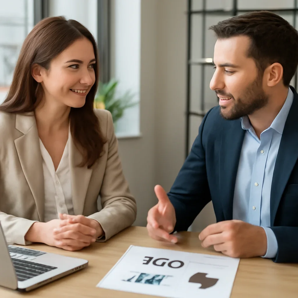 Business owner discussing SEO in Texas growth goals with a consultant