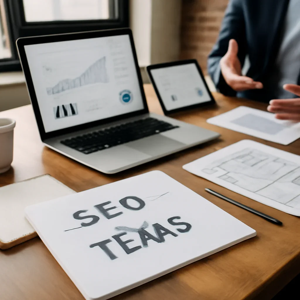 SEO in Texas planning materials and performance review workspace