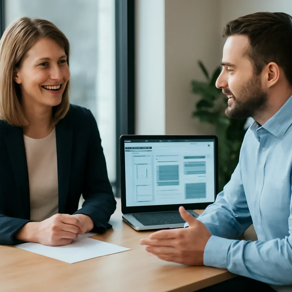 Business owner discussing Web Design in Texas growth goals with a consultant
