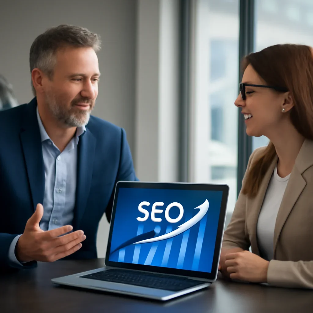 Business owner discussing SEO in Tulsa, OK growth goals with a consultant