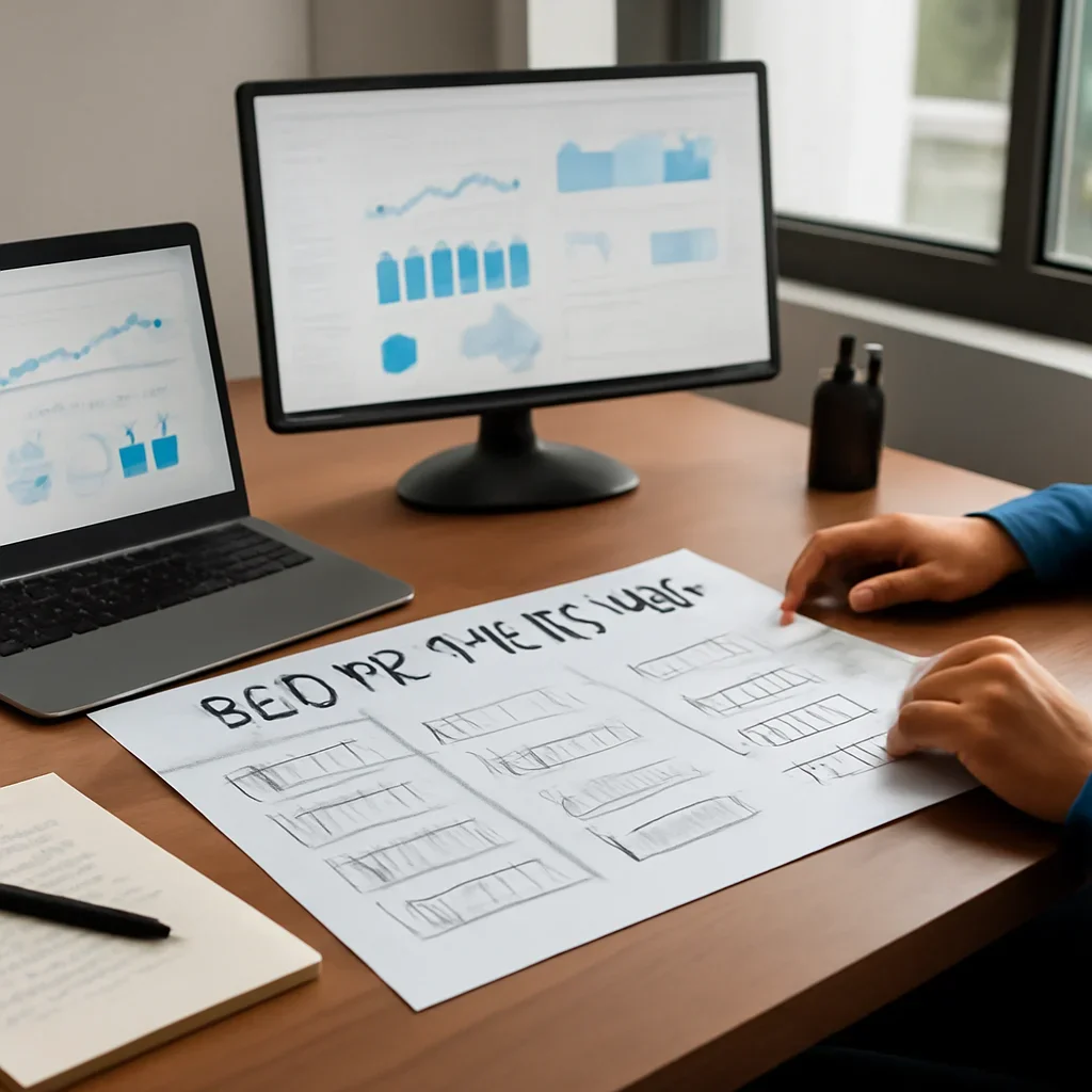 SEO in Tulsa, OK planning materials and performance review workspace