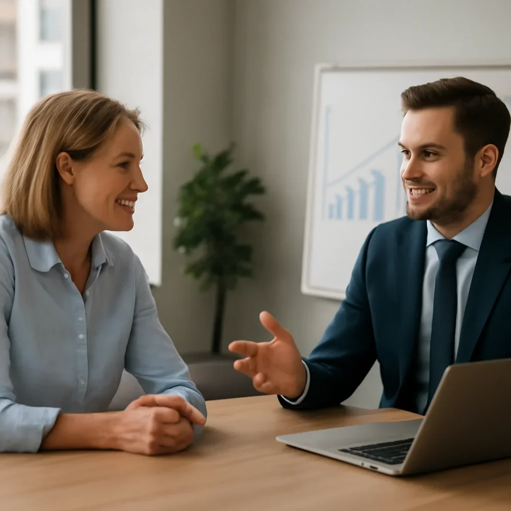 Business owner discussing SEO in Utah growth goals with a consultant