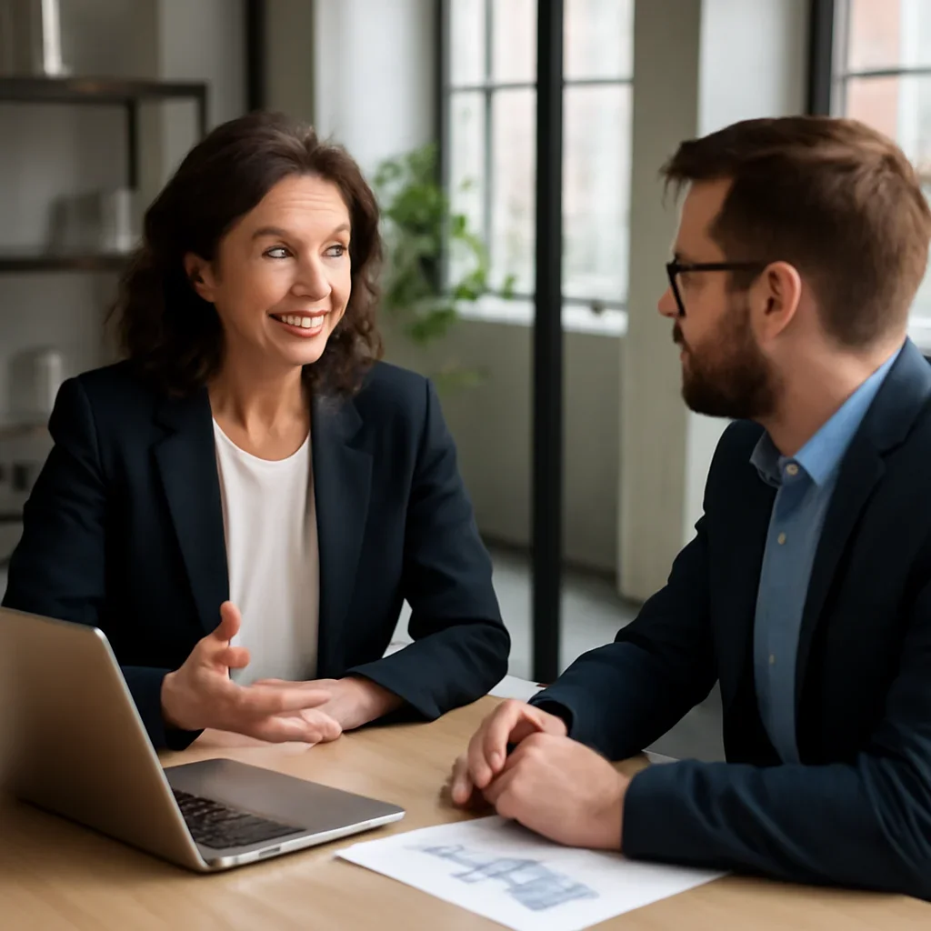Business owner discussing Branding in Vermont growth goals with a consultant