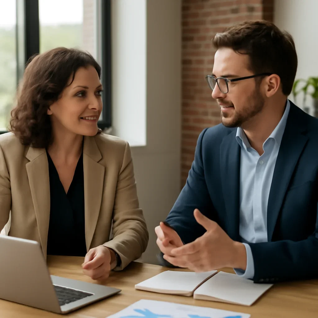 Business owner discussing Digital Marketing in Vermont growth goals with a consultant