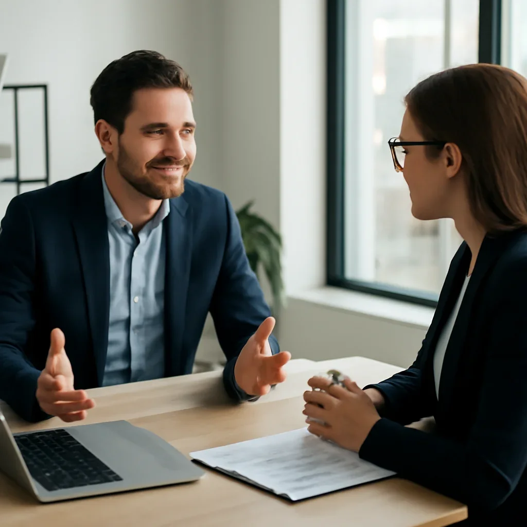 Business owner discussing Web Design in Vermont growth goals with a consultant