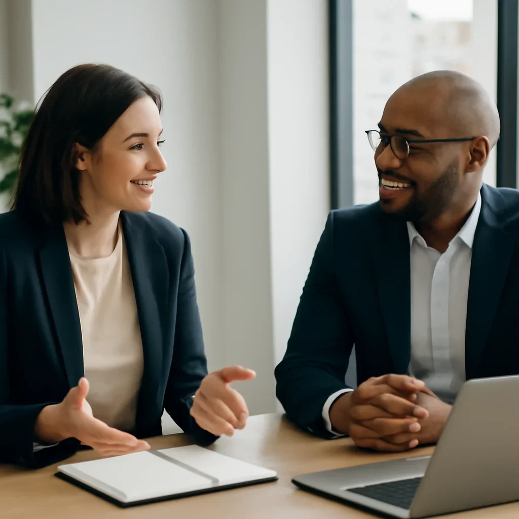Business owner discussing Branding in Virginia growth goals with a consultant
