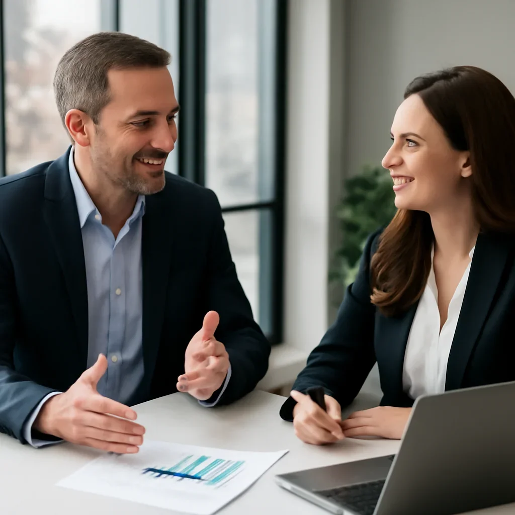 Business owner discussing SEO in Virginia growth goals with a consultant