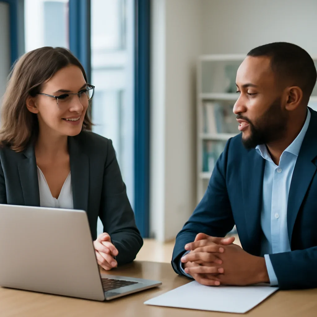 Business owner discussing Web Design in Virginia growth goals with a consultant