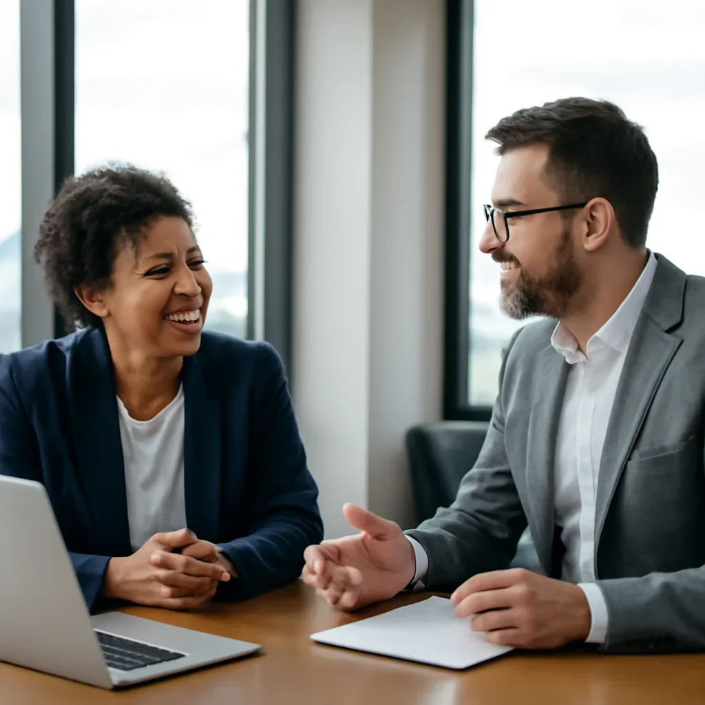 Business owner discussing Branding in Washington DC, DC growth goals with a consultant