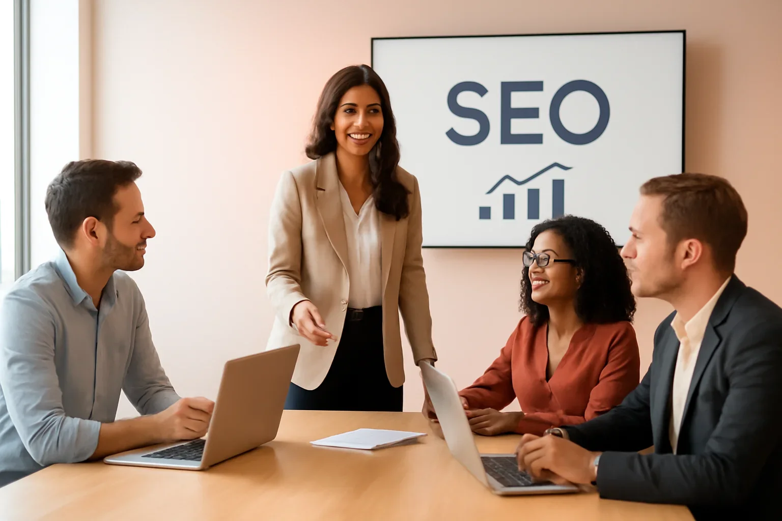 SEO in Washington strategy meeting with a modern digital marketing team