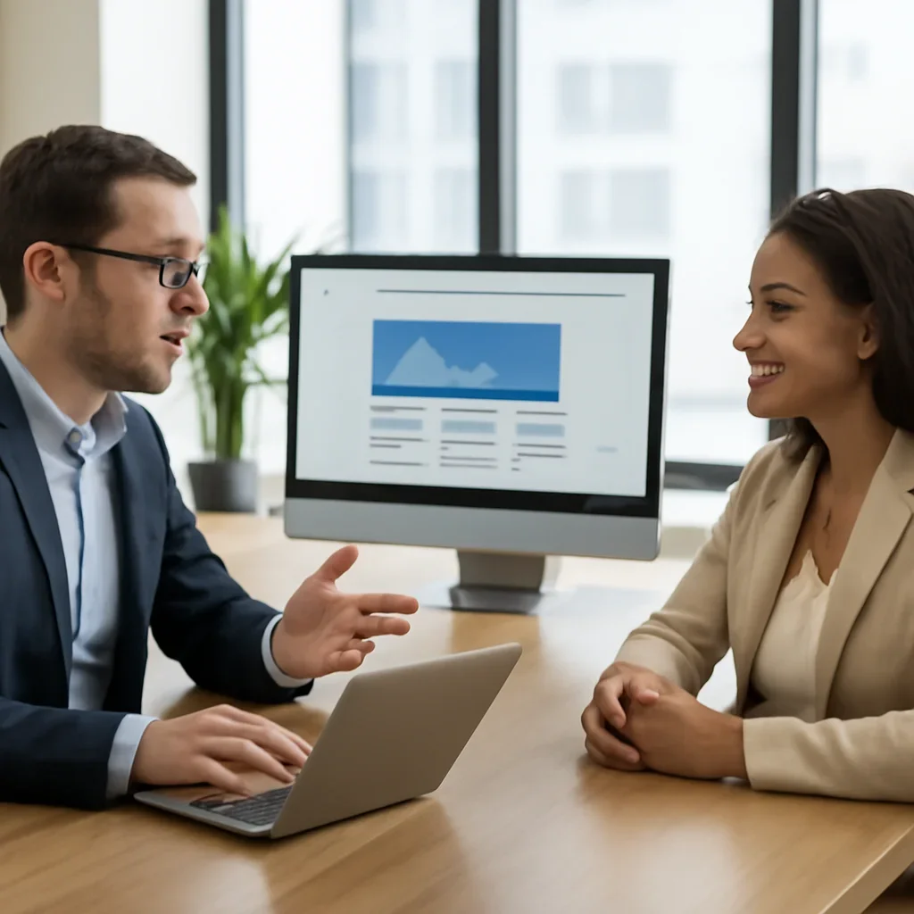 Business owner discussing Web Design in Washington growth goals with a consultant
