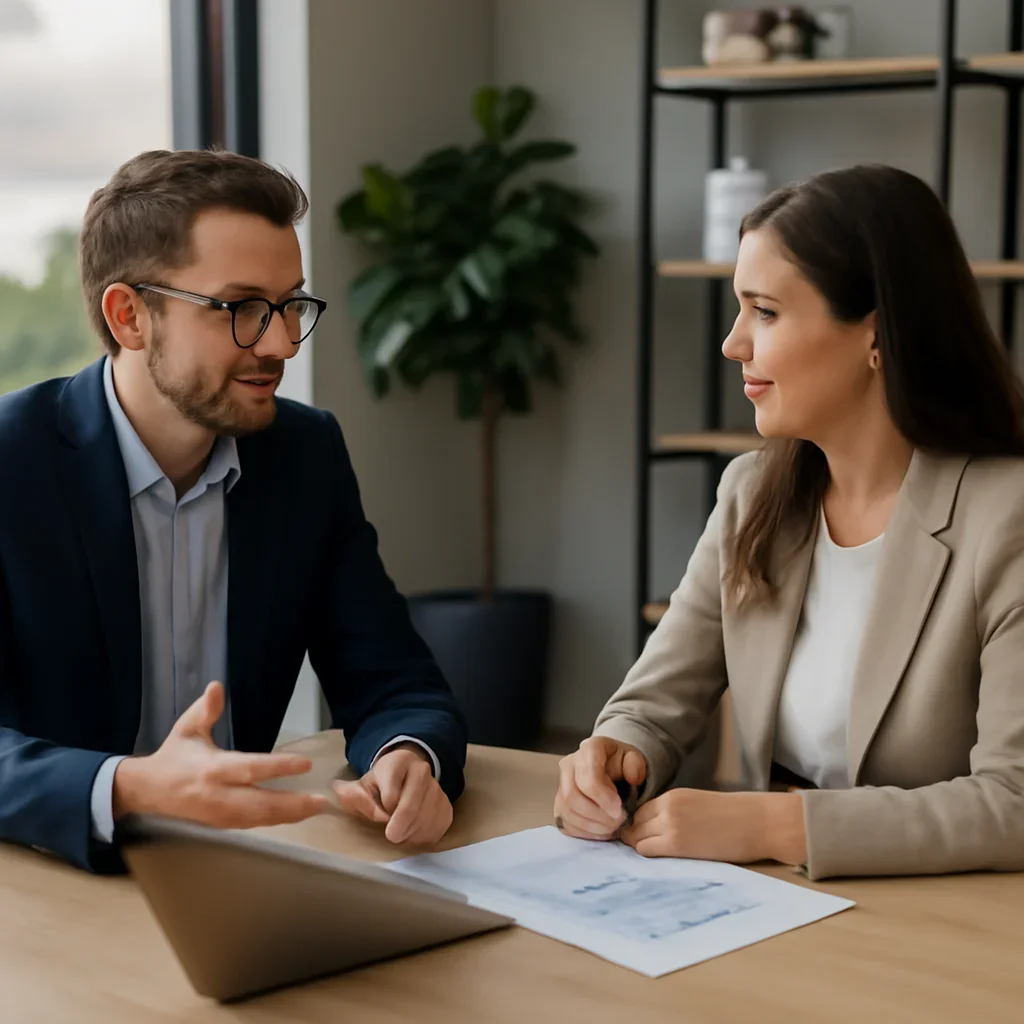 Business owner discussing SEO in West Virginia growth goals with a consultant