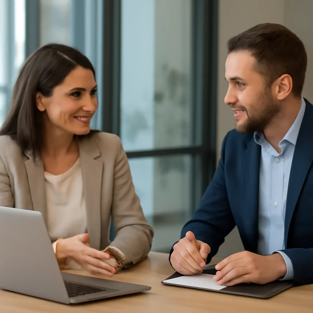 Business owner discussing Web Design in Wisconsin growth goals with a consultant