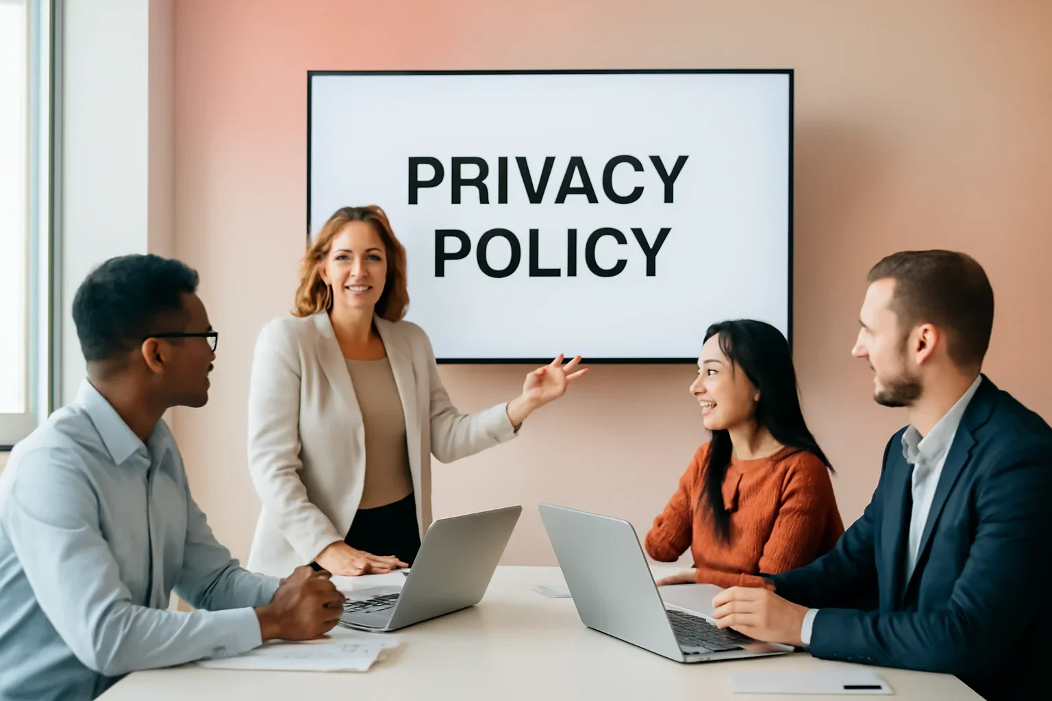Privacy Policy strategy meeting with a modern digital marketing team