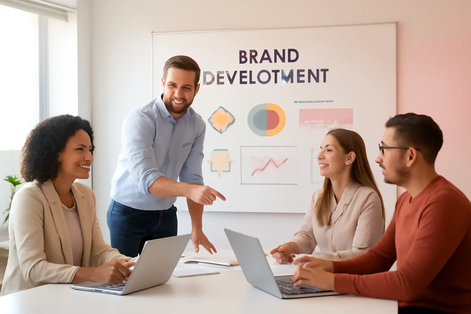 Brand Development Services strategy meeting with a modern digital marketing team