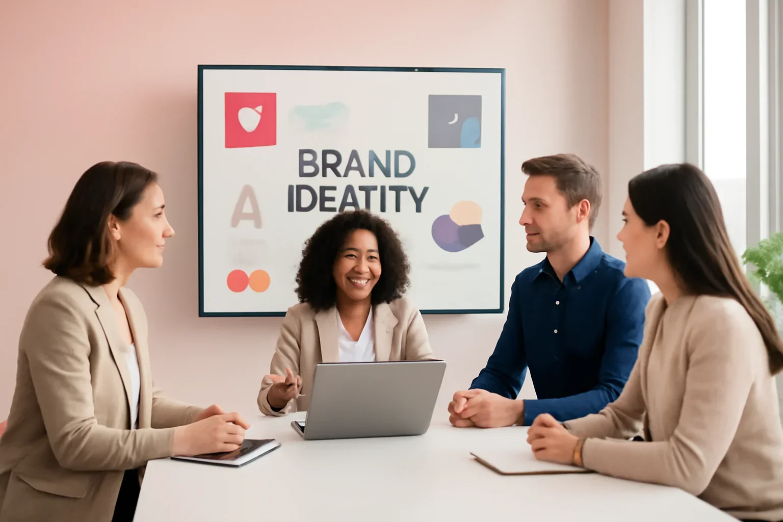 Brand Identity Services strategy meeting with a modern digital marketing team